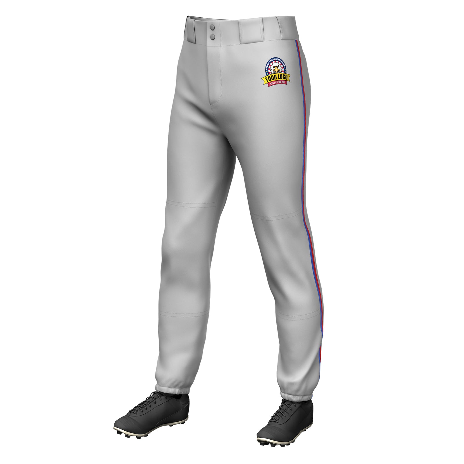 Custom Gray Royal-Red Classic Fit Stretch Practice Pull-up Baseball Pants
