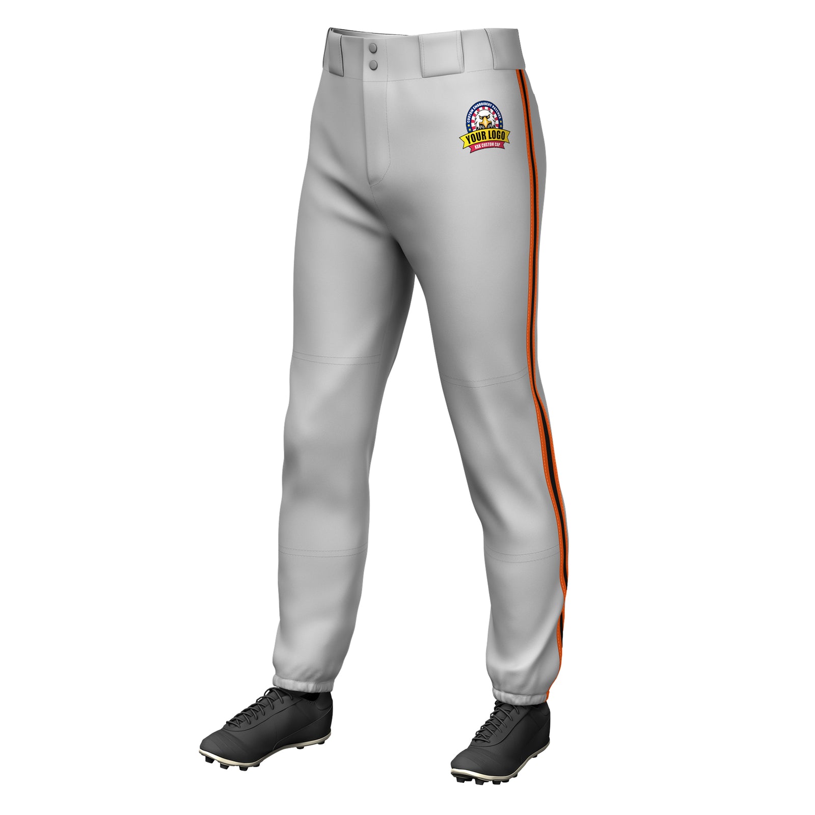 Custom Gray Orange Black-Orange Classic Fit Stretch Practice Pull-up Baseball Pants