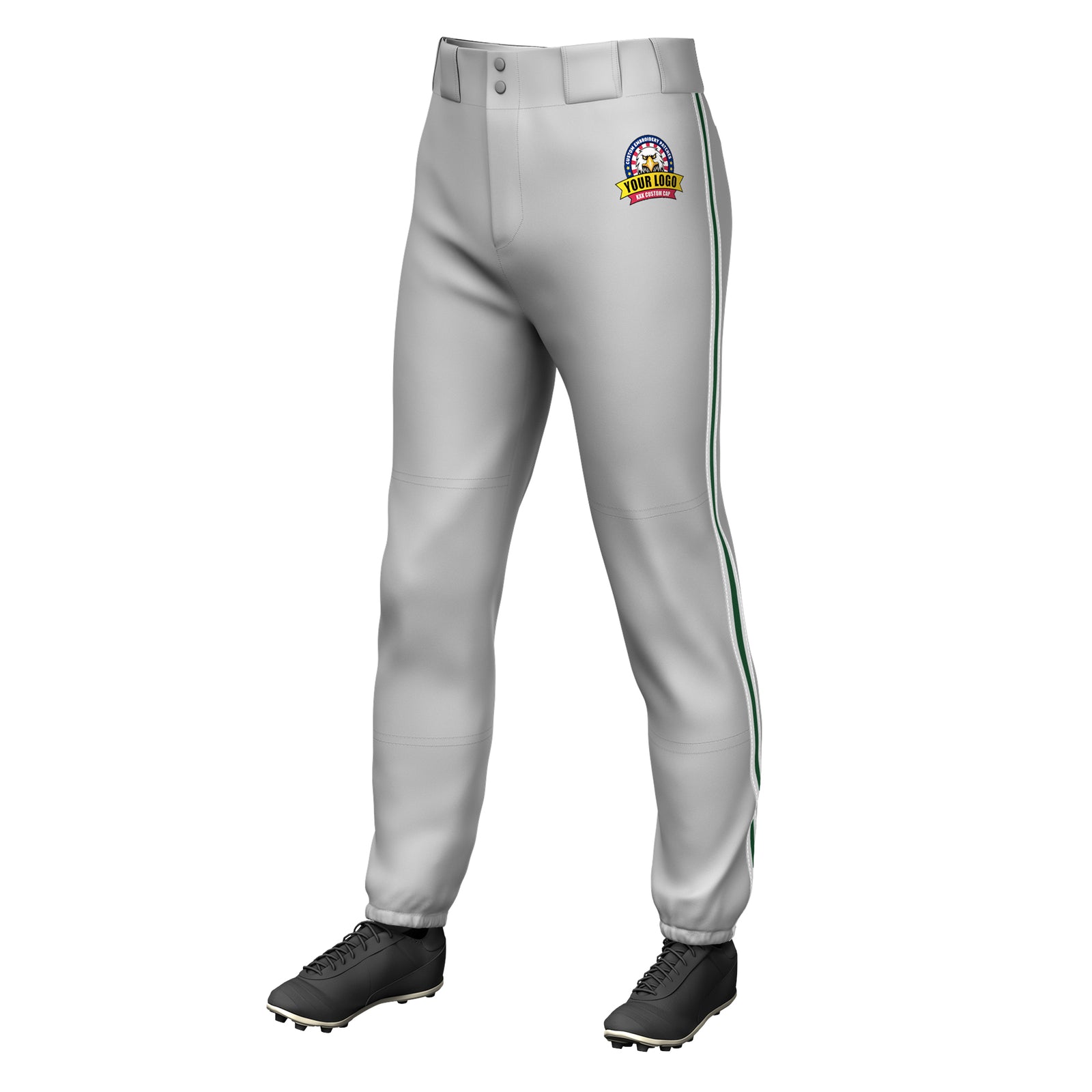 Custom Gray White Green-White Classic Fit Stretch Practice Pull-up Baseball Pants