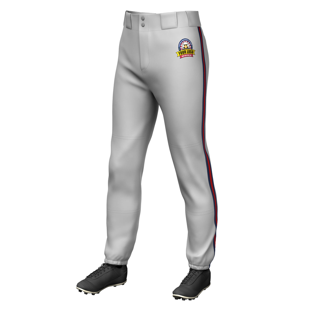 Custom Gray Navy Red-Navy Classic Fit Stretch Practice Pull-up Baseball Pants