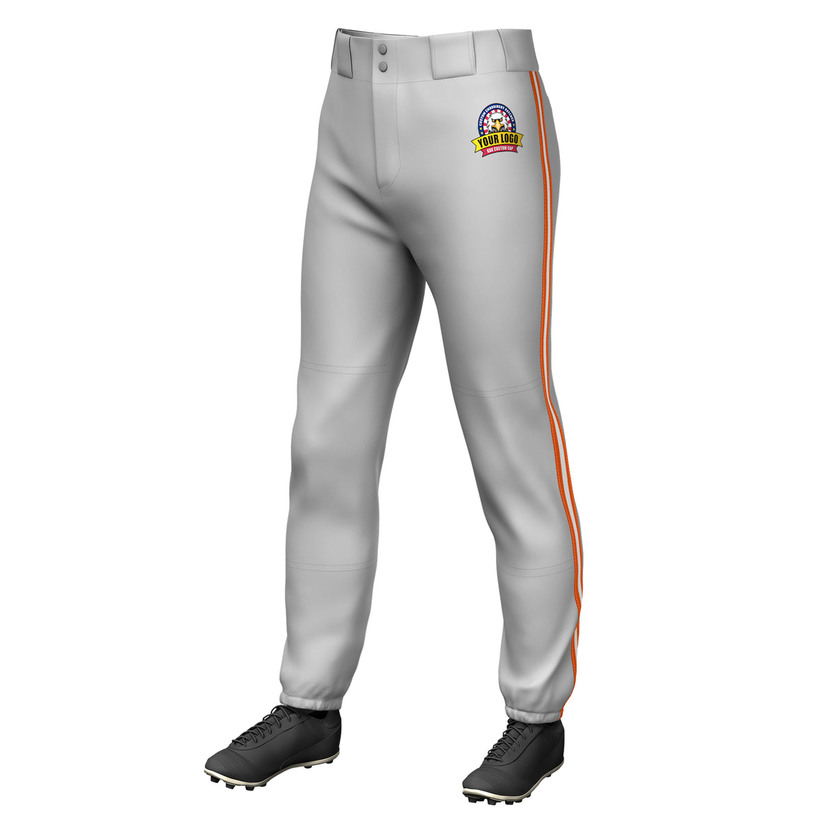 Custom Gray Orange White-Orange Classic Fit Stretch Practice Pull-up Baseball Pants