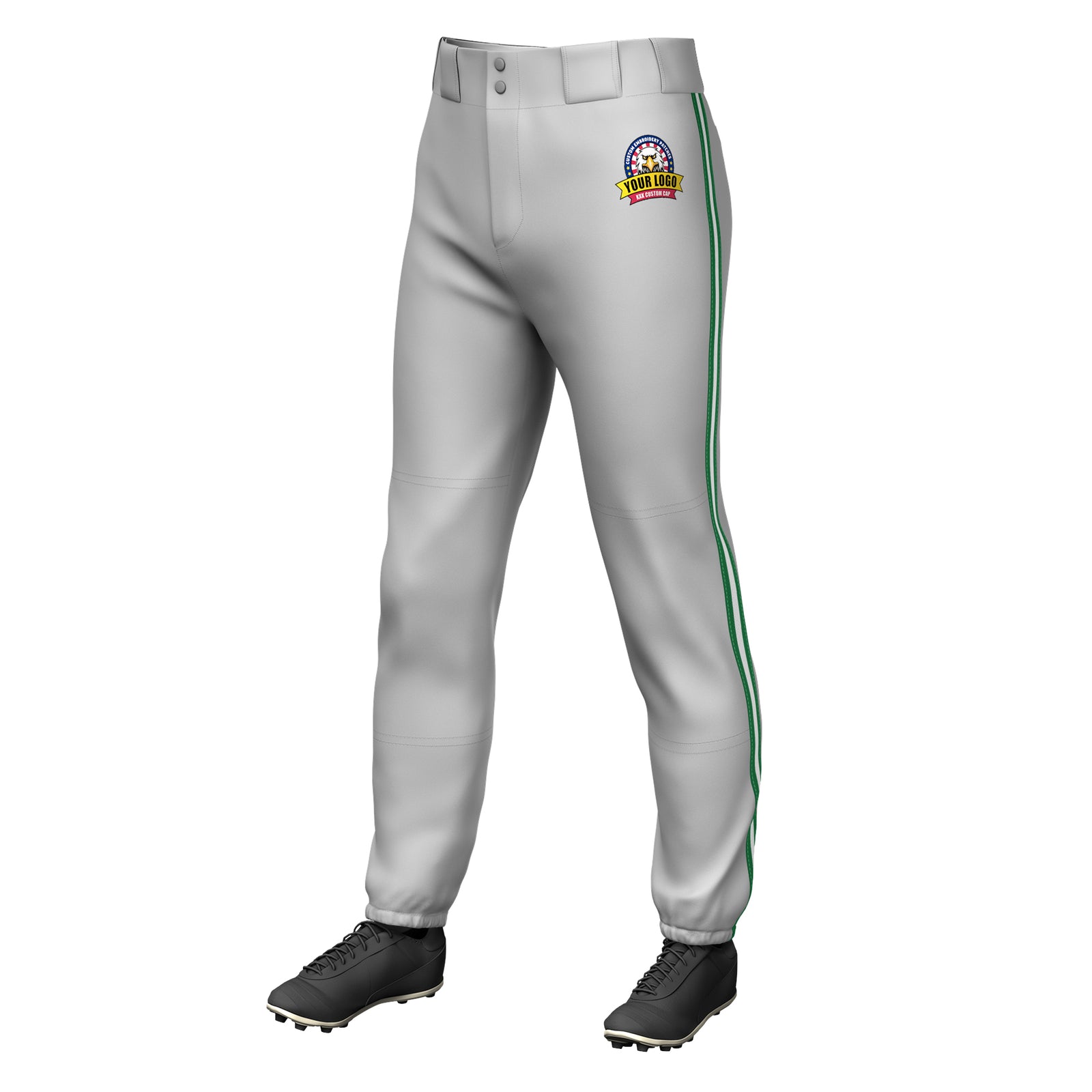Custom Gray Kelly Green White-Kelly Green Classic Fit Stretch Practice Pull-up Baseball Pants
