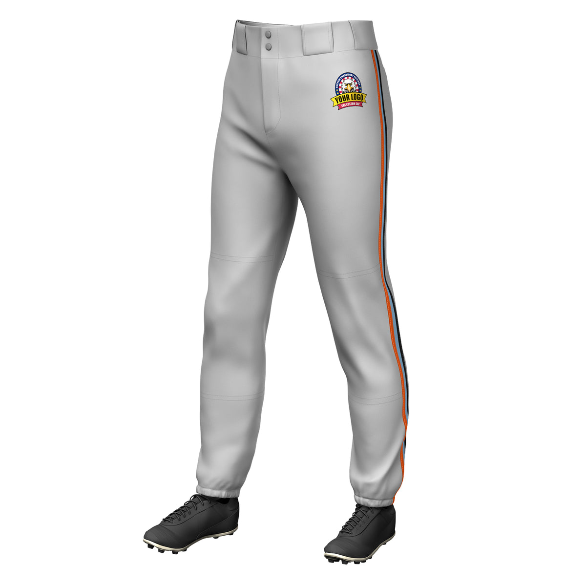 Custom Gray Orange Light Blue-Black Classic Fit Stretch Practice Pull-up Baseball Pants
