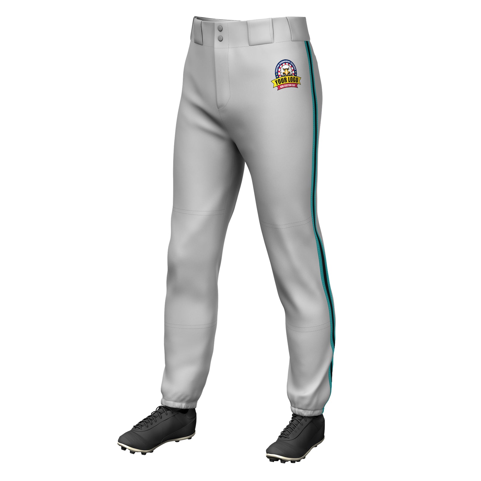 Custom Gray Aqua Black-Aqua Classic Fit Stretch Practice Pull-up Baseball Pants