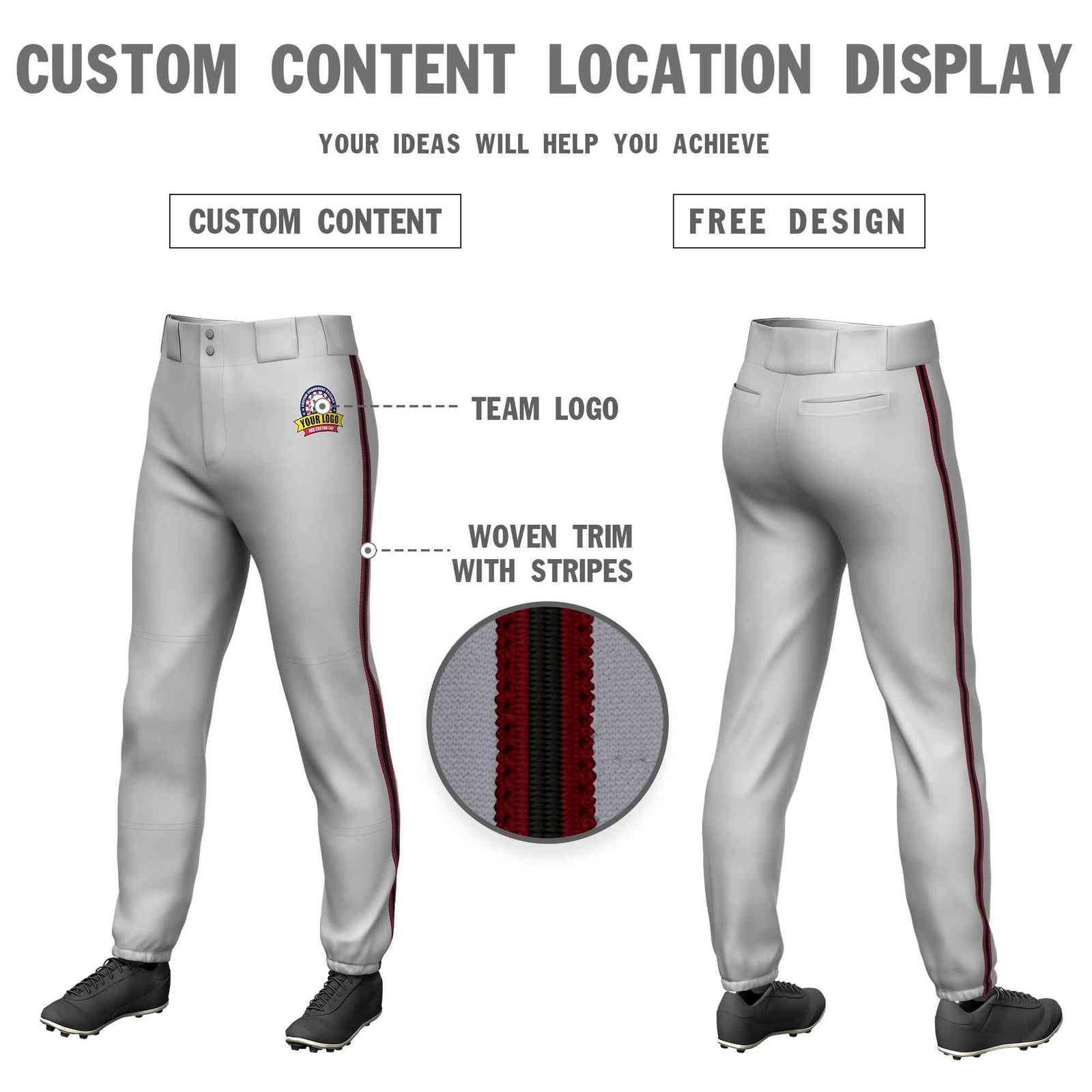 Custom Gray Crimson Black-Crimson Classic Fit Stretch Practice Pull-up Baseball Pants