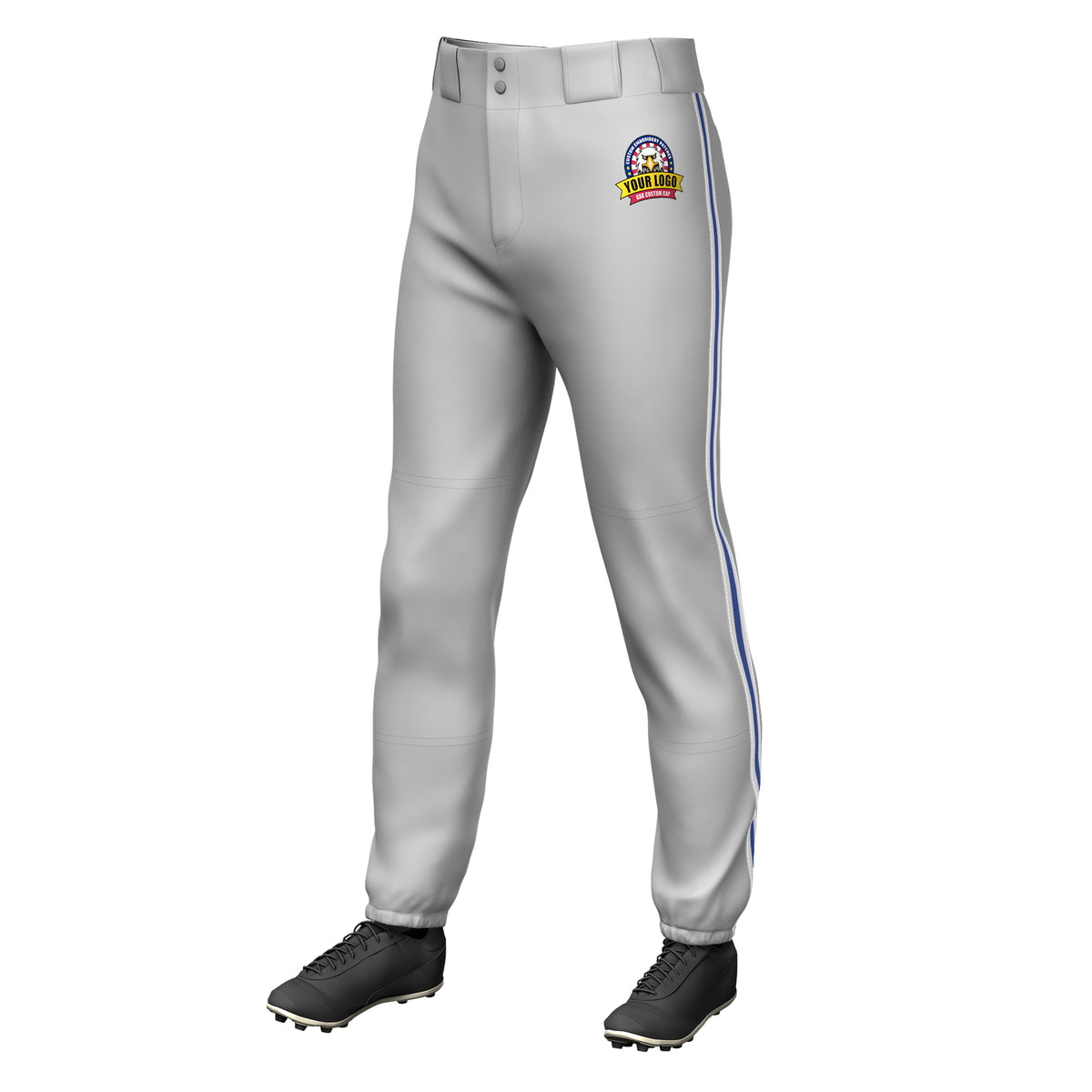 Custom Gray White Royal-White Classic Fit Stretch Practice Pull-up Baseball Pants