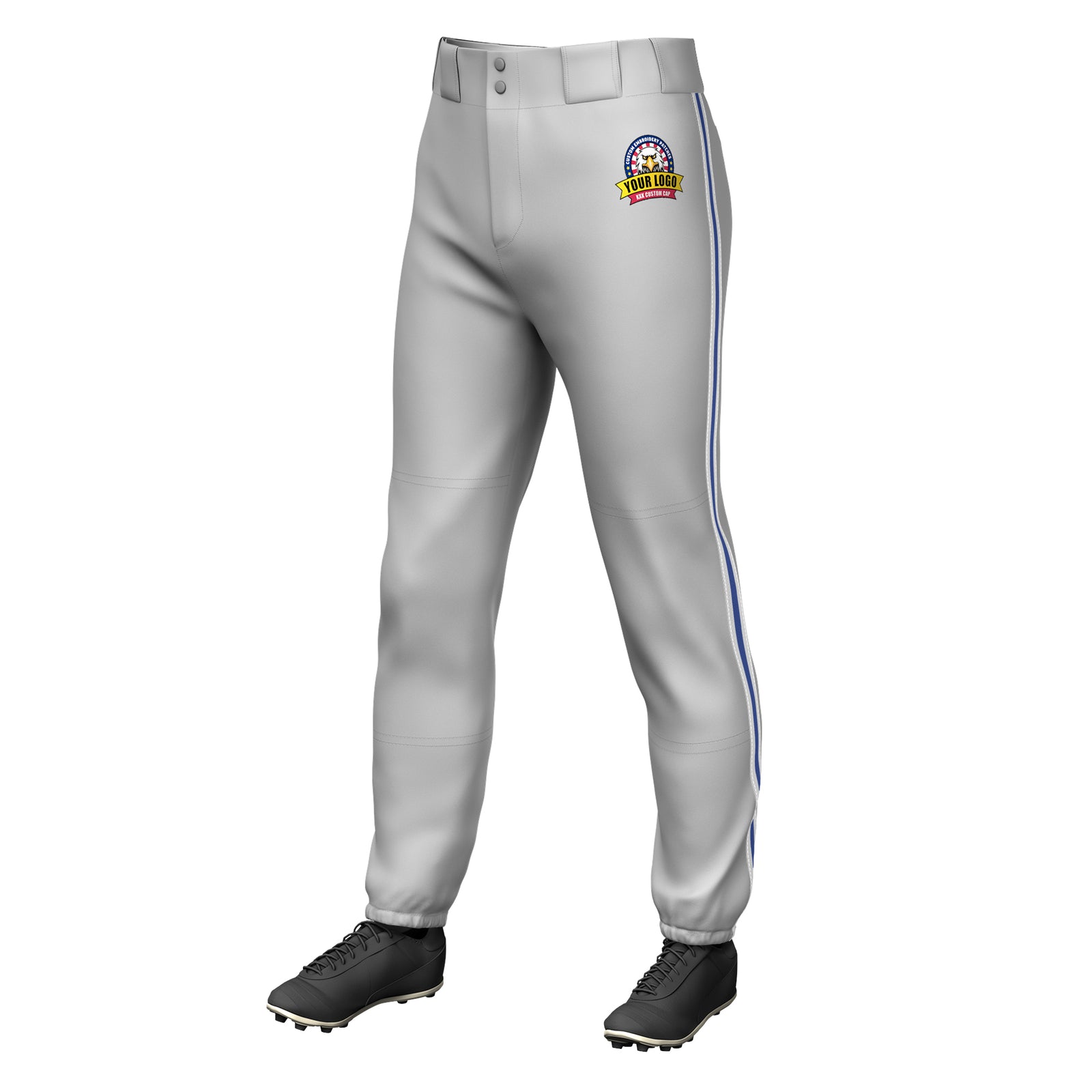 Custom Gray White Royal-White Classic Fit Stretch Practice Pull-up Baseball Pants