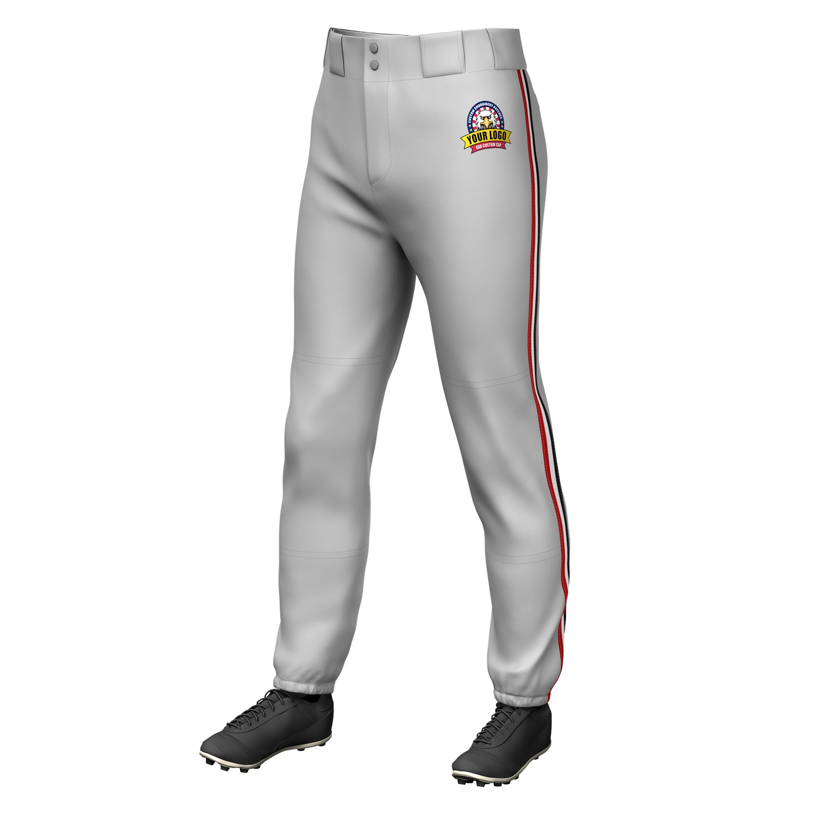 Custom Gray Red White-Black Classic Fit Stretch Practice Pull-up Baseball Pants