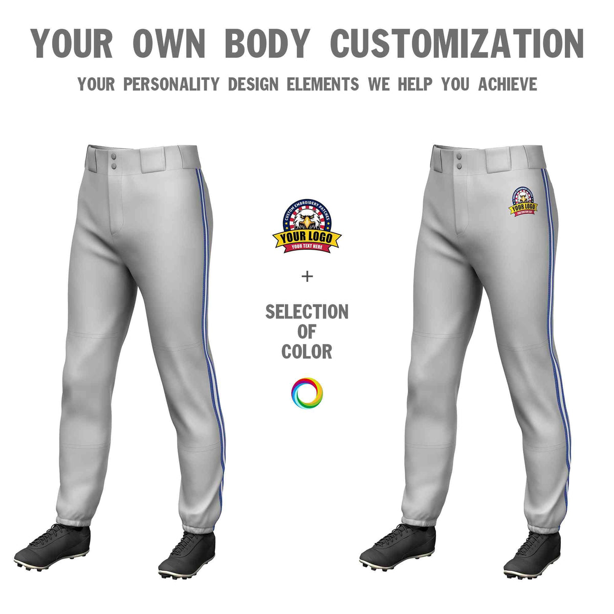 Custom Gray Royal White-Royal Classic Fit Stretch Practice Pull-up Baseball Pants