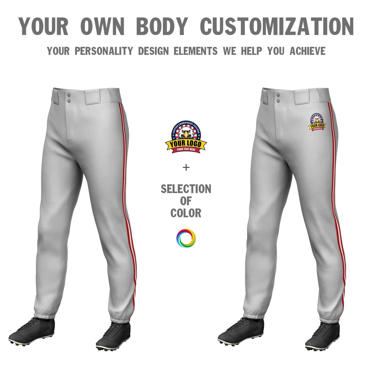 Custom Gray Red White-Red Classic Fit Stretch Practice Pull-up Baseball Pants