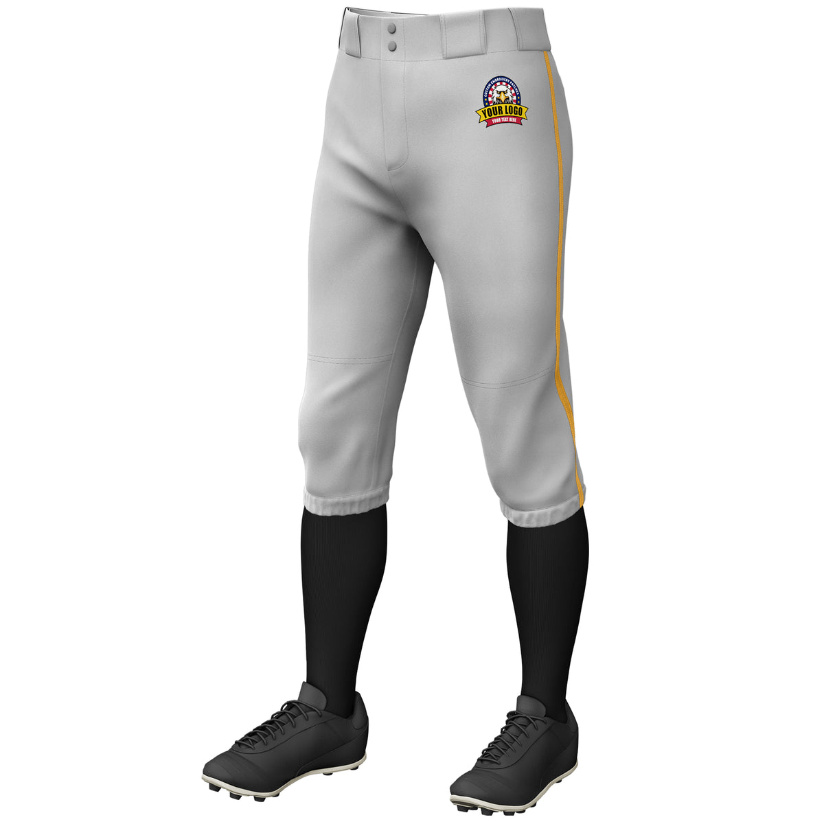 Custom Gray Old Gold Classic Fit Stretch Practice Knickers Baseball Pants