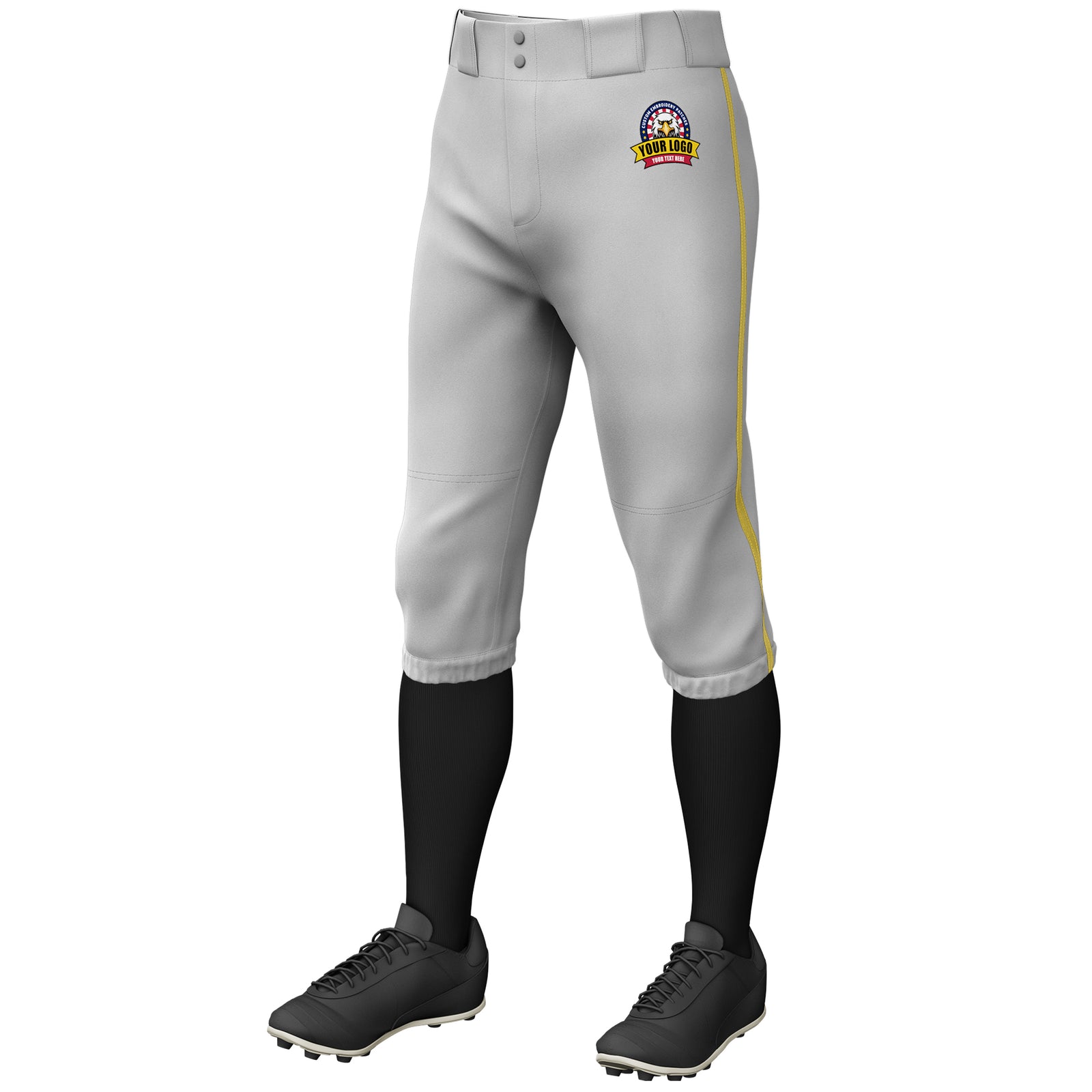 Custom Gray Old Gold Classic Fit Stretch Practice Knickers Baseball Pants