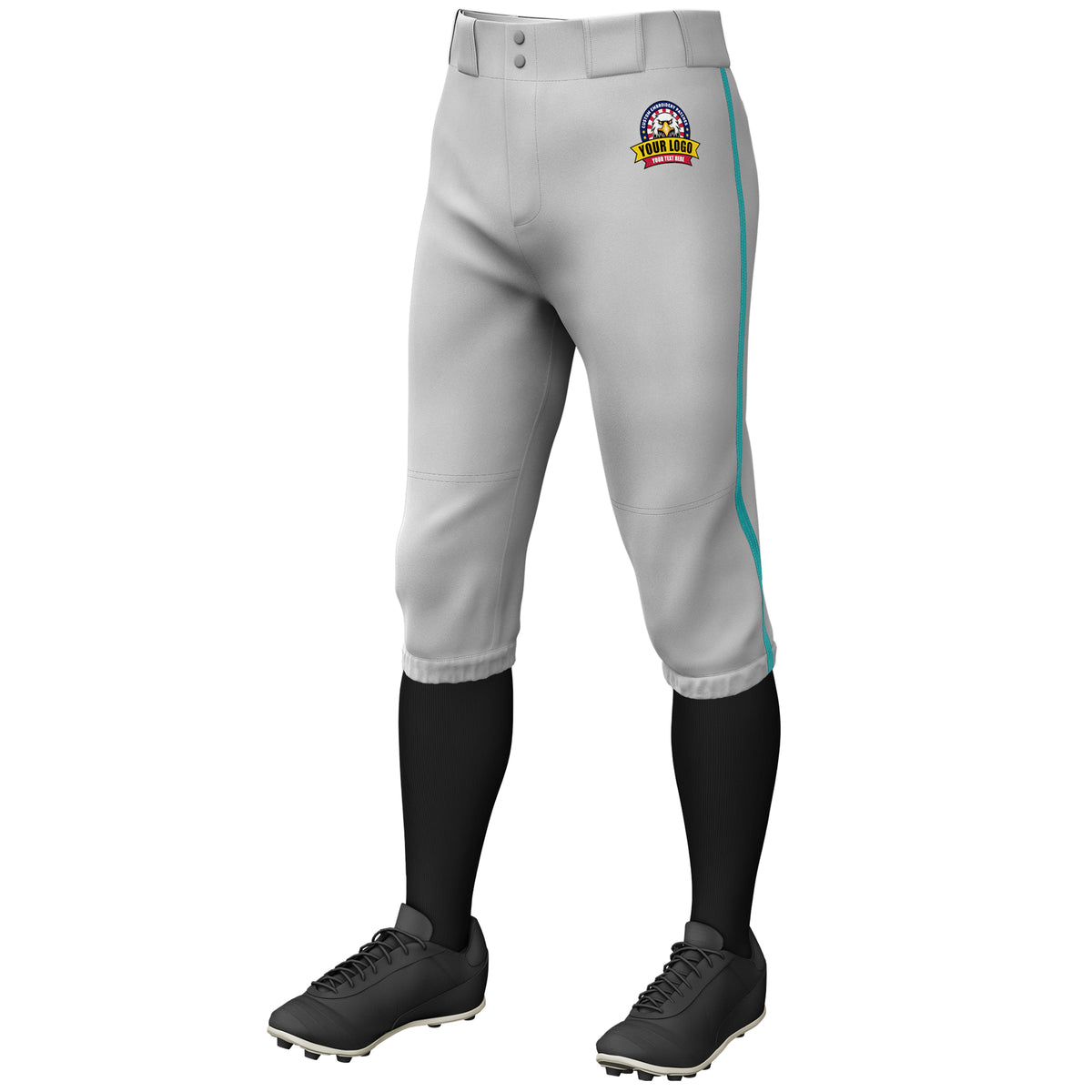 Custom Gray Aqua Classic Fit Stretch Practice Knickers Baseball Pants