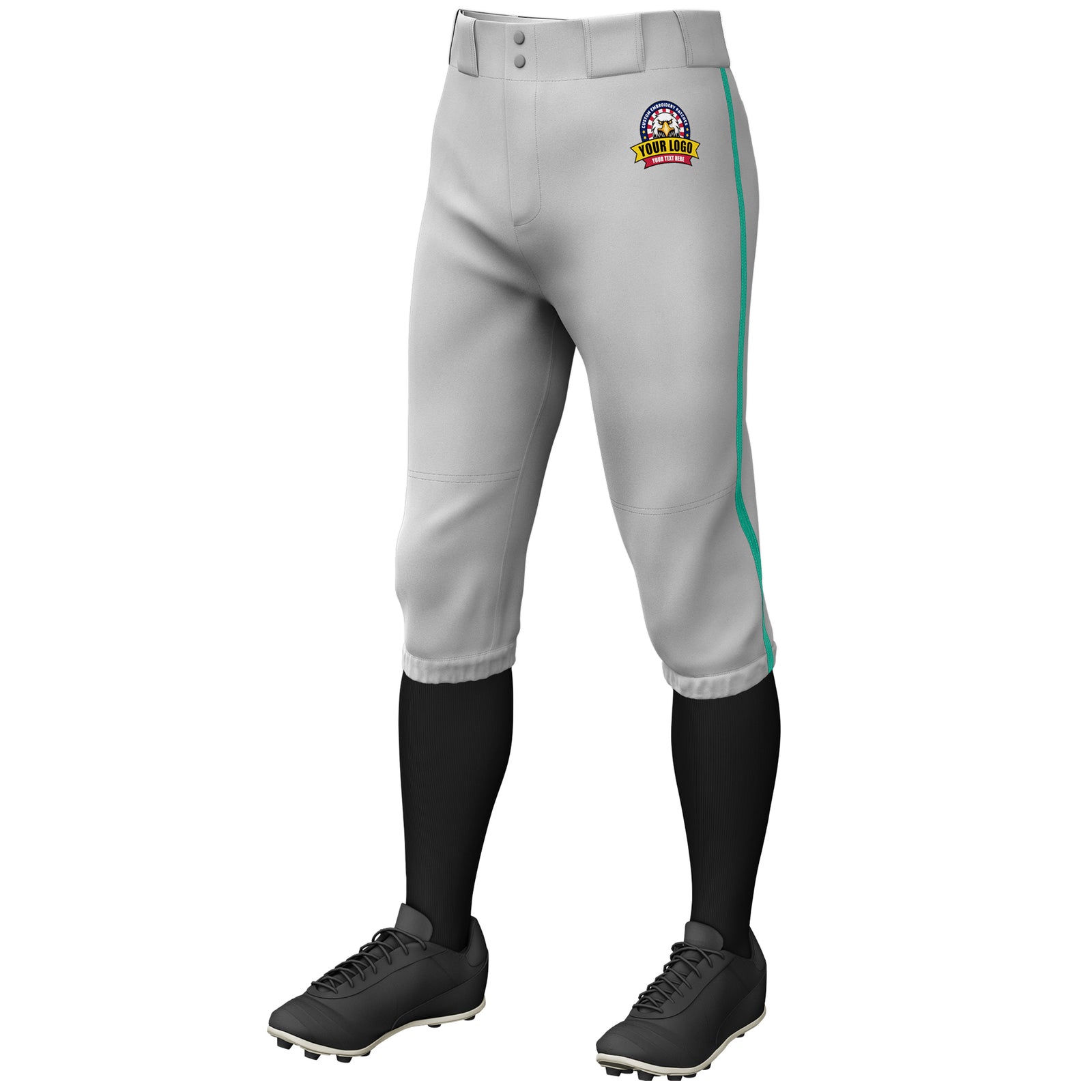 Custom Gray Teal Classic Fit Stretch Practice Knickers Baseball Pants