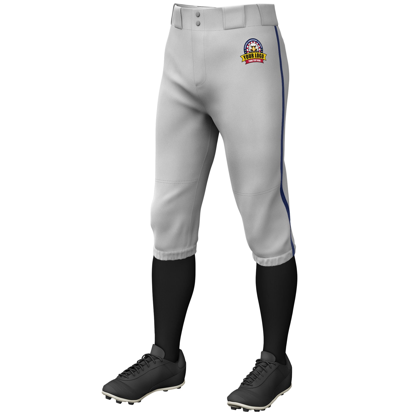 Custom Gray Navy Classic Fit Stretch Practice Knickers Baseball Pants