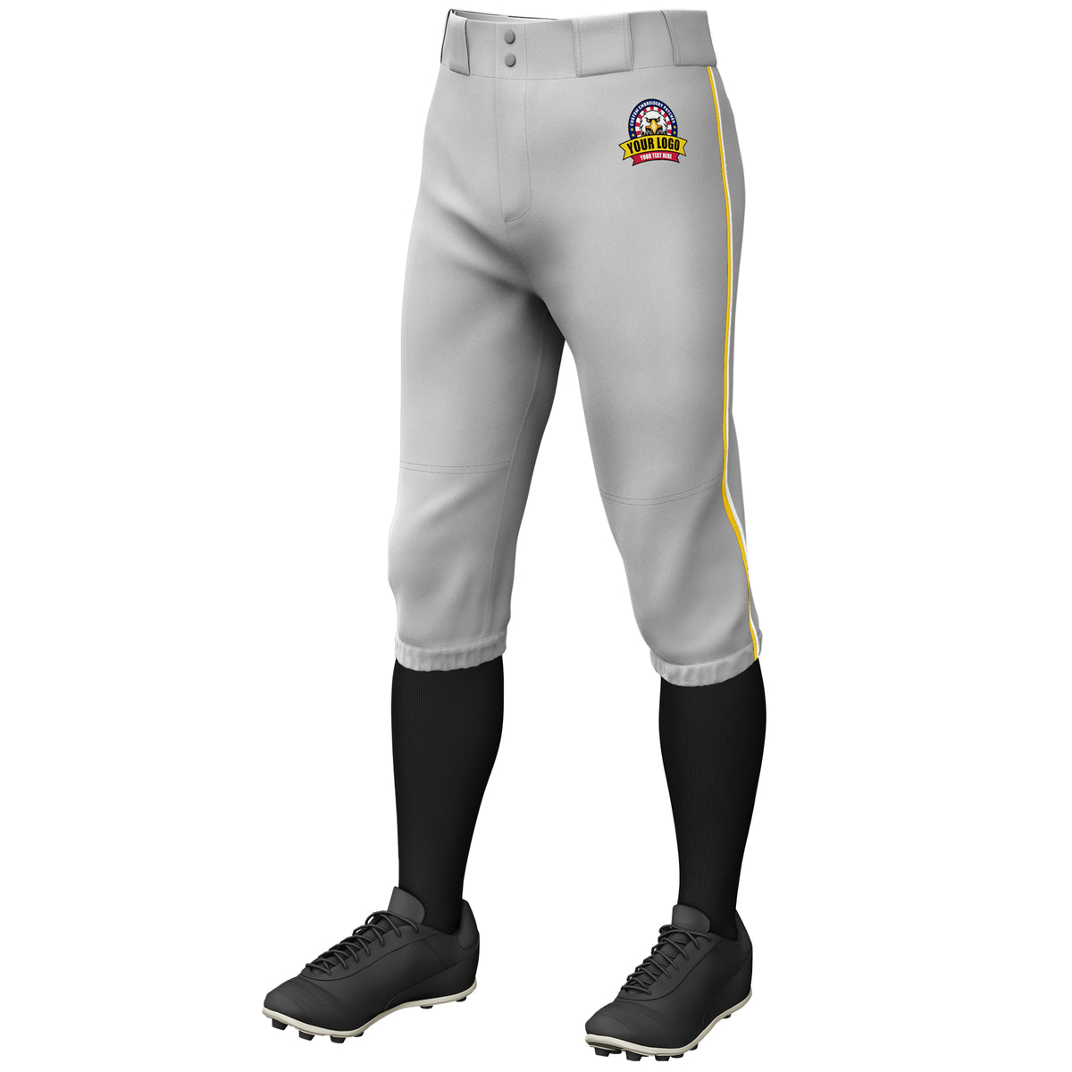 Custom Gray Gold-White Classic Fit Stretch Practice Knickers Baseball Pants