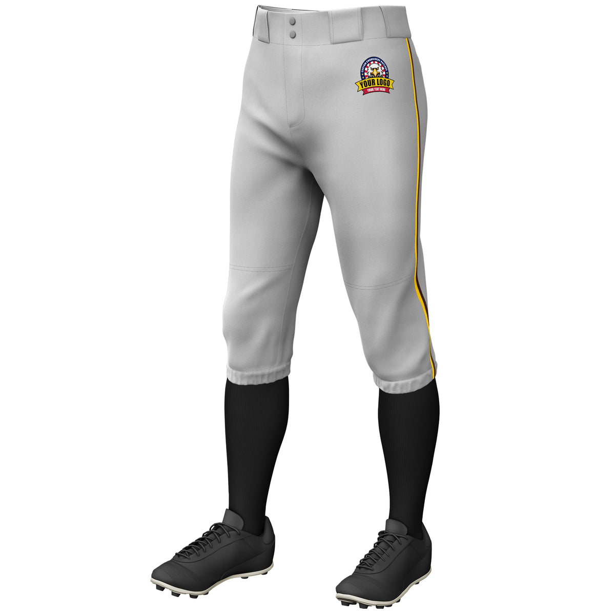 Custom Gray Gold-Brown Classic Fit Stretch Practice Knickers Baseball Pants
