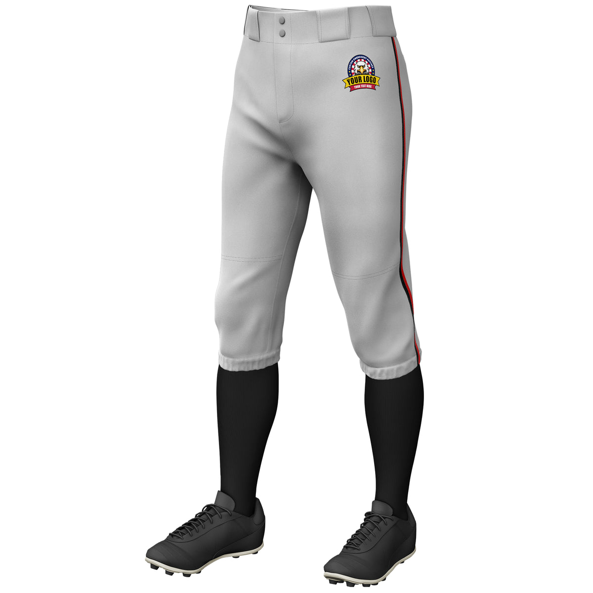 Custom Gray Black-Red Classic Fit Stretch Practice Knickers Baseball Pants
