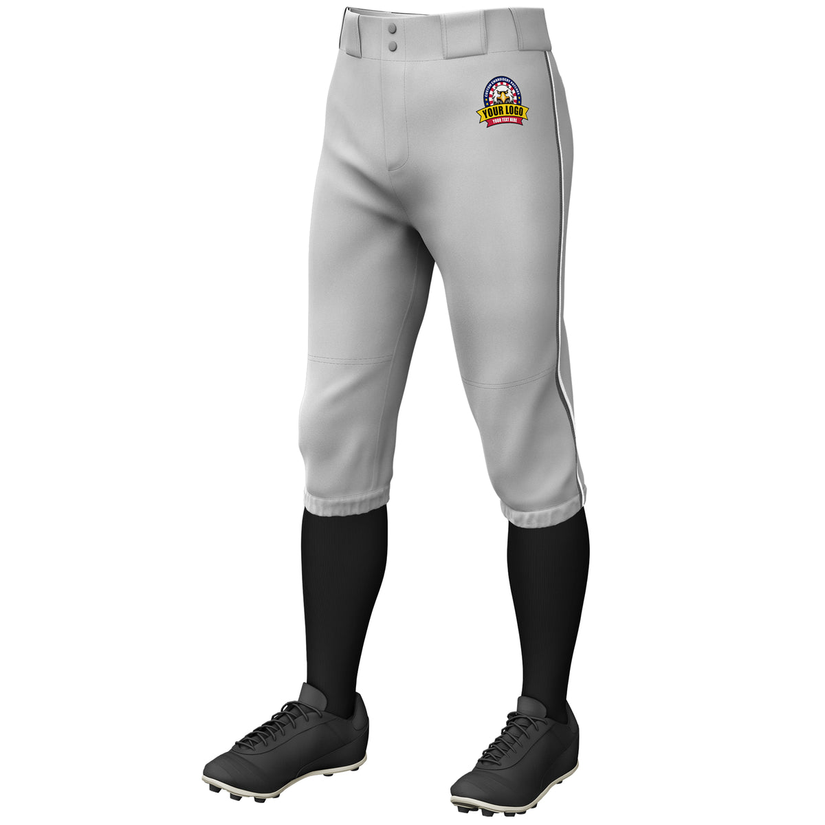 Custom Gray Dark Gray-White Classic Fit Stretch Practice Knickers Baseball Pants