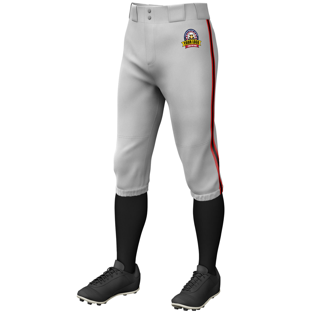 Custom Gray Red Black-Red Classic Fit Stretch Practice Knickers Baseball Pants