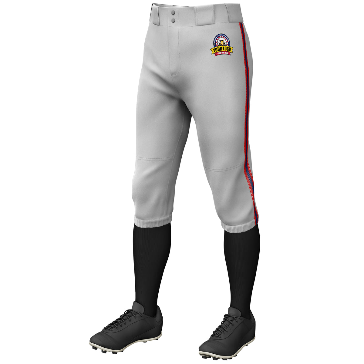 Custom Gray Red Navy-Red Classic Fit Stretch Practice Knickers Baseball Pants