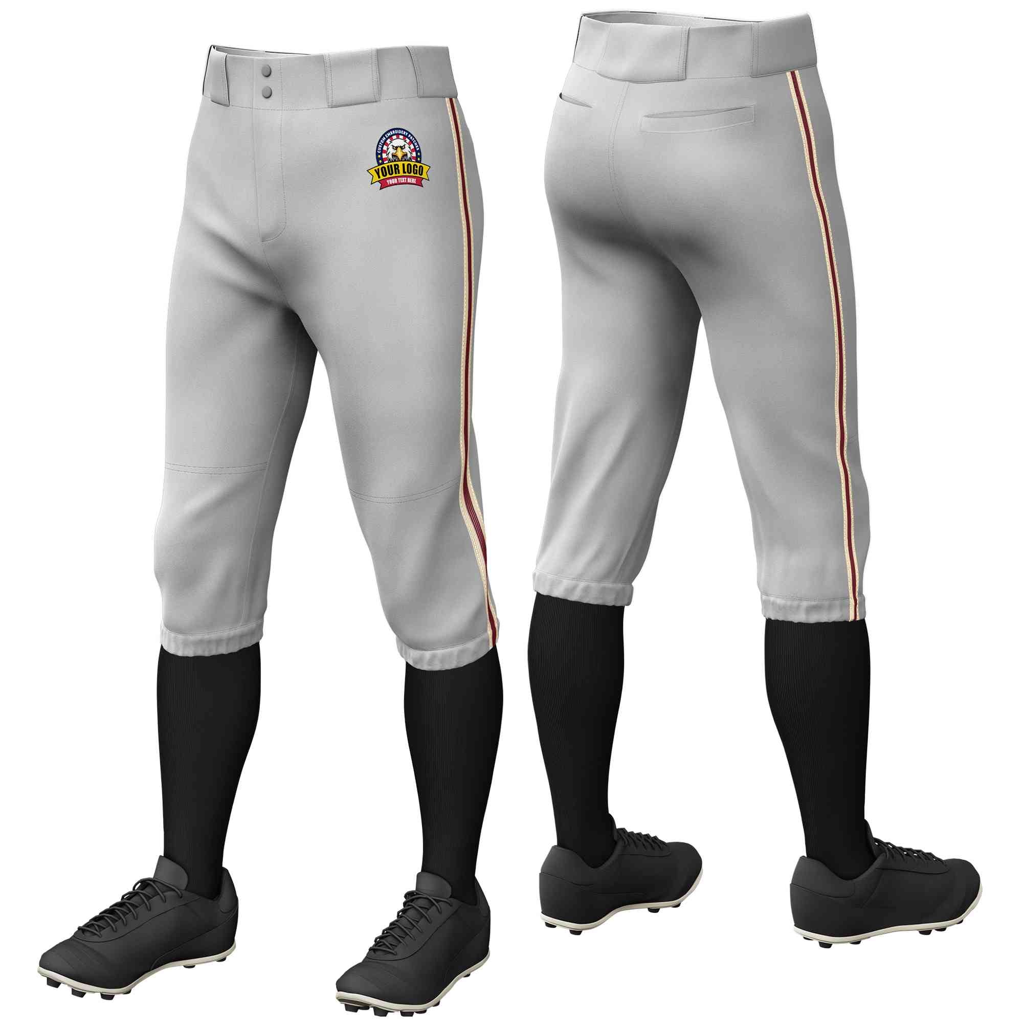 Custom Gray Khaki Crimson-Khaki Classic Fit Stretch Practice Knickers Baseball Pants
