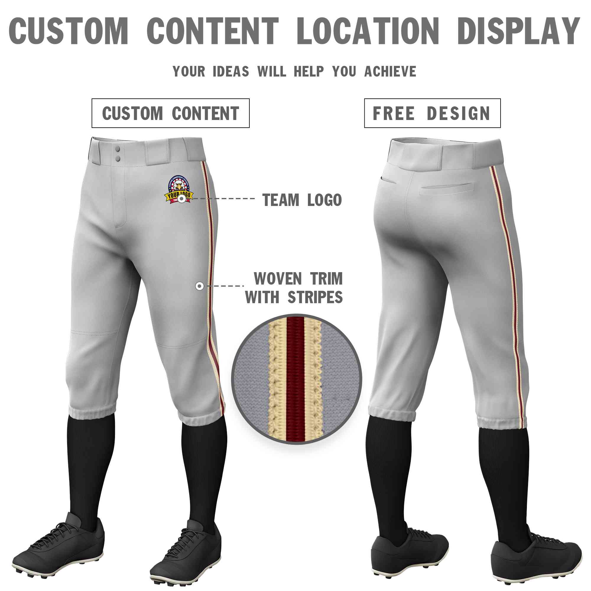 Custom Gray Khaki Crimson-Khaki Classic Fit Stretch Practice Knickers Baseball Pants