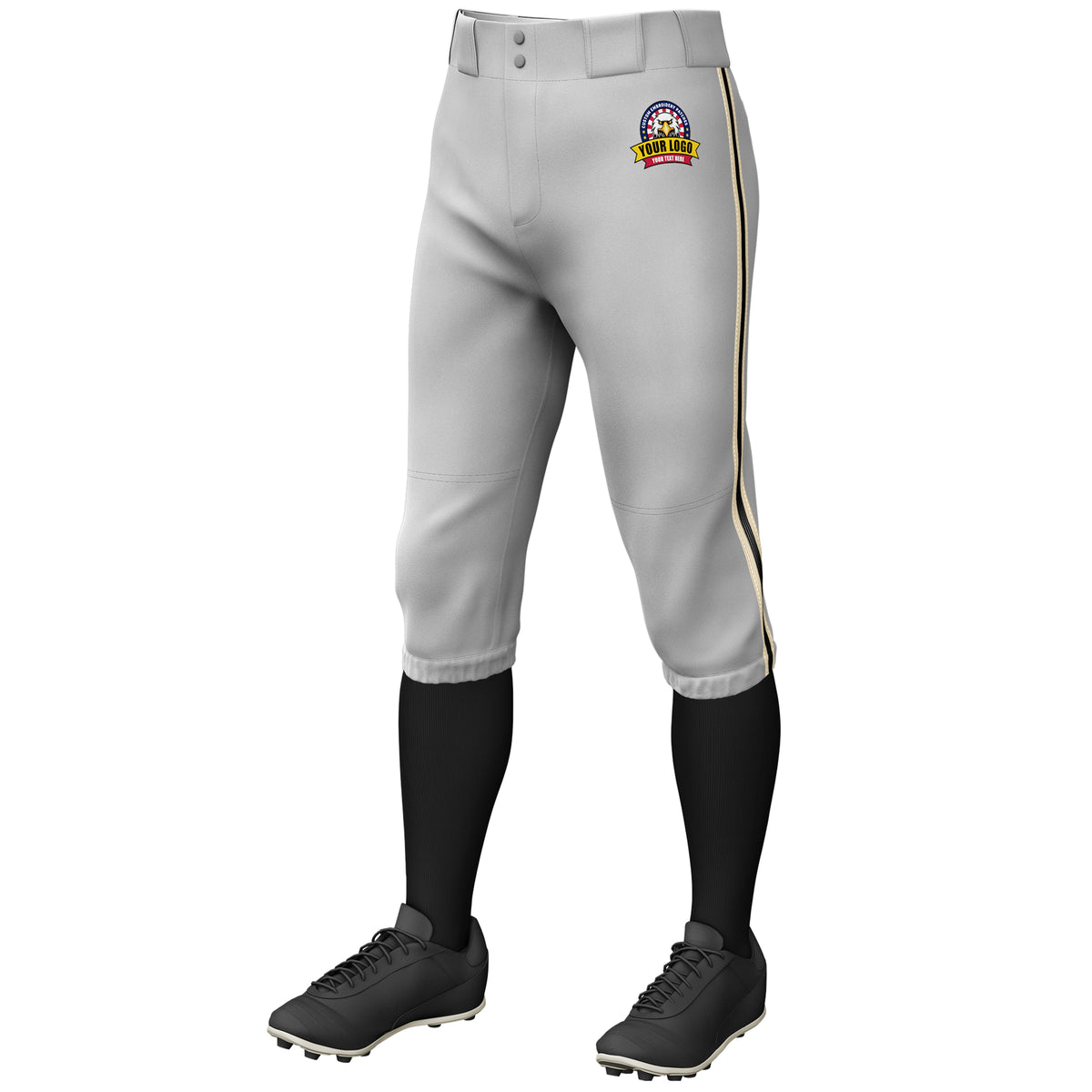 Custom Gray Khaki Black-Khaki Classic Fit Stretch Practice Knickers Baseball Pants