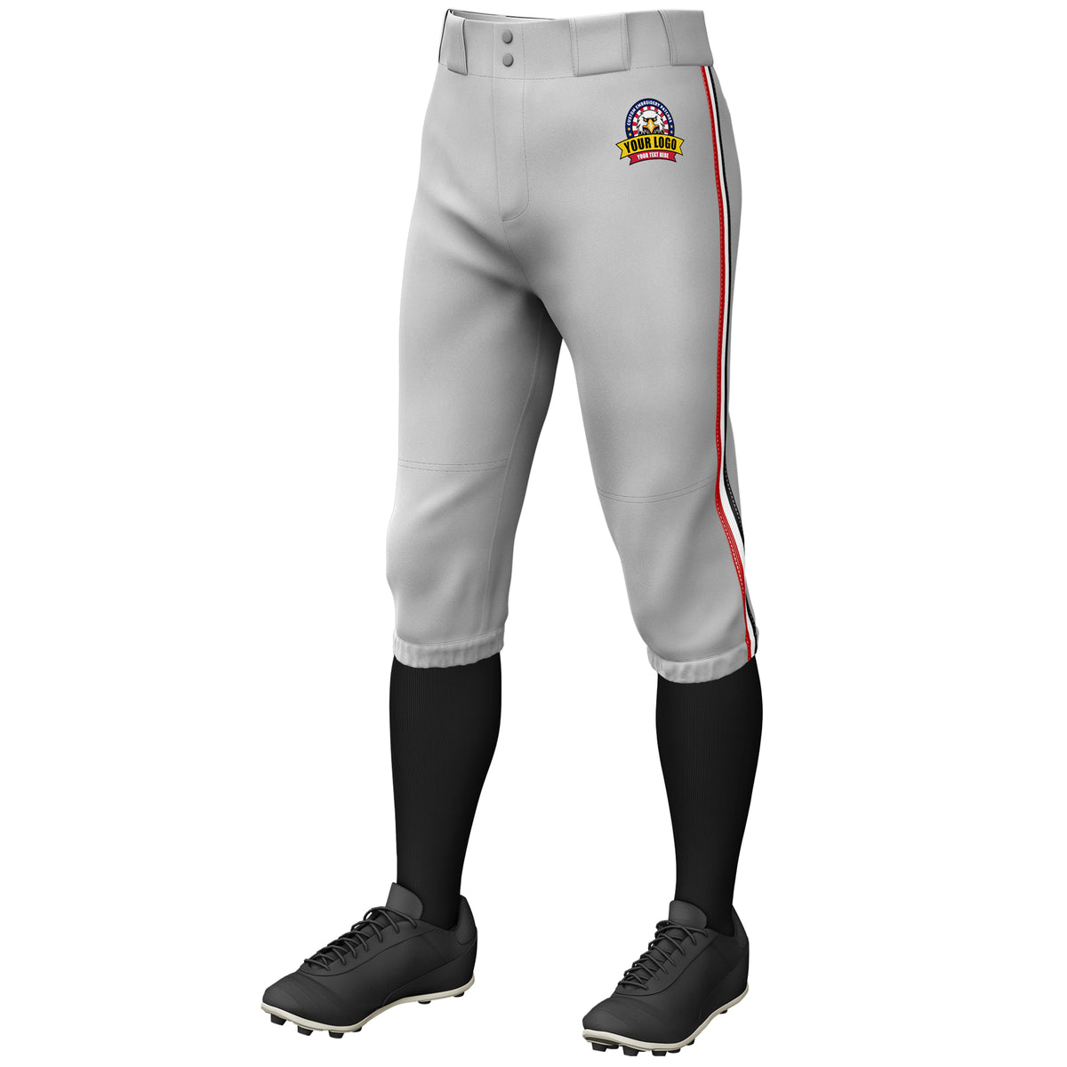 Custom Gray Red White-Black Classic Fit Stretch Practice Knickers Baseball Pants