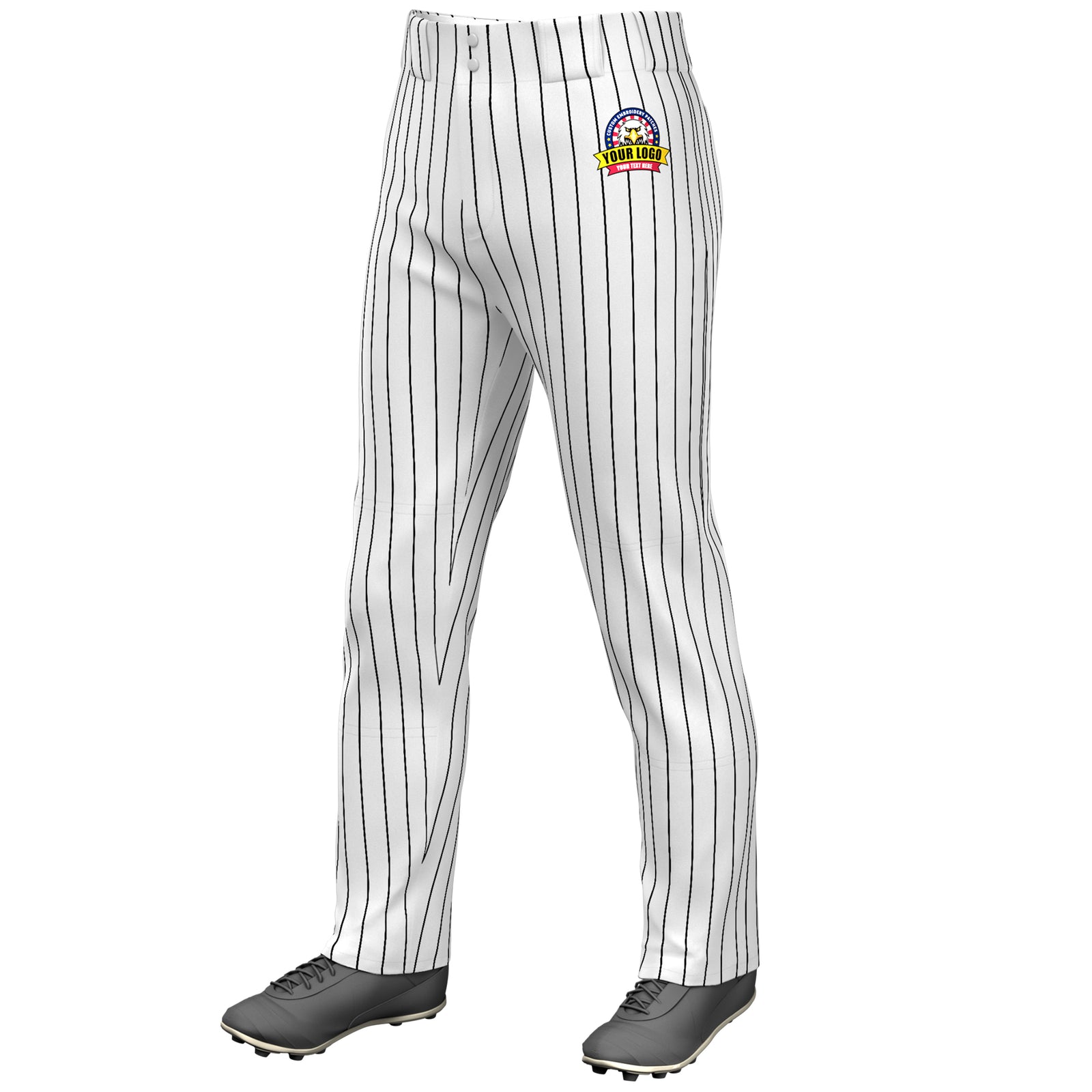 Custom White Black Pinstripe Fit Stretch Practice Loose-fit Baseball Pants