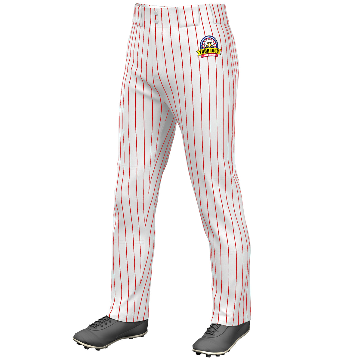 Custom White Red Pinstripe Fit Stretch Practice Loose-fit Baseball Pants