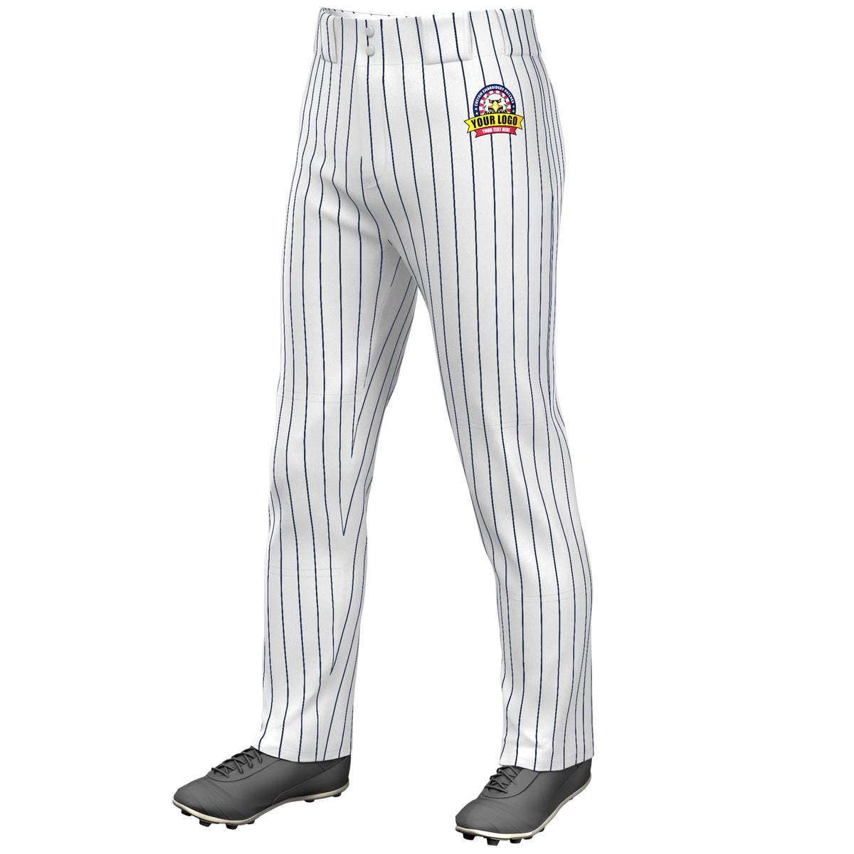 Custom White Navy Pinstripe Fit Stretch Practice Loose-fit Baseball Pants