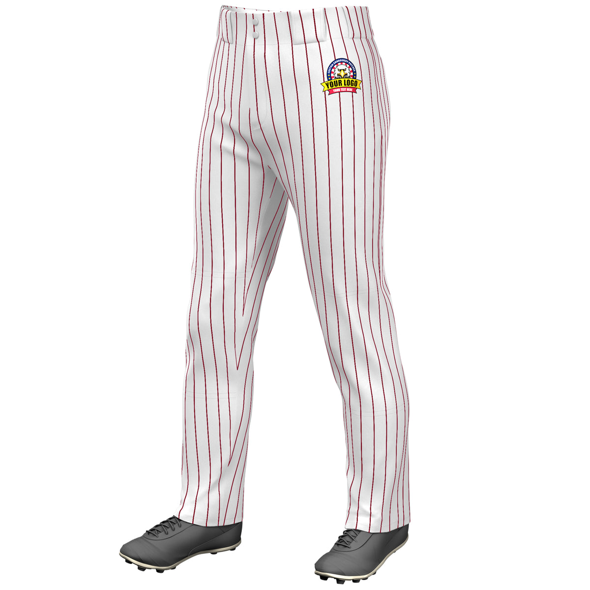 Custom White Crimson Pinstripe Fit Stretch Practice Loose-fit Baseball Pants