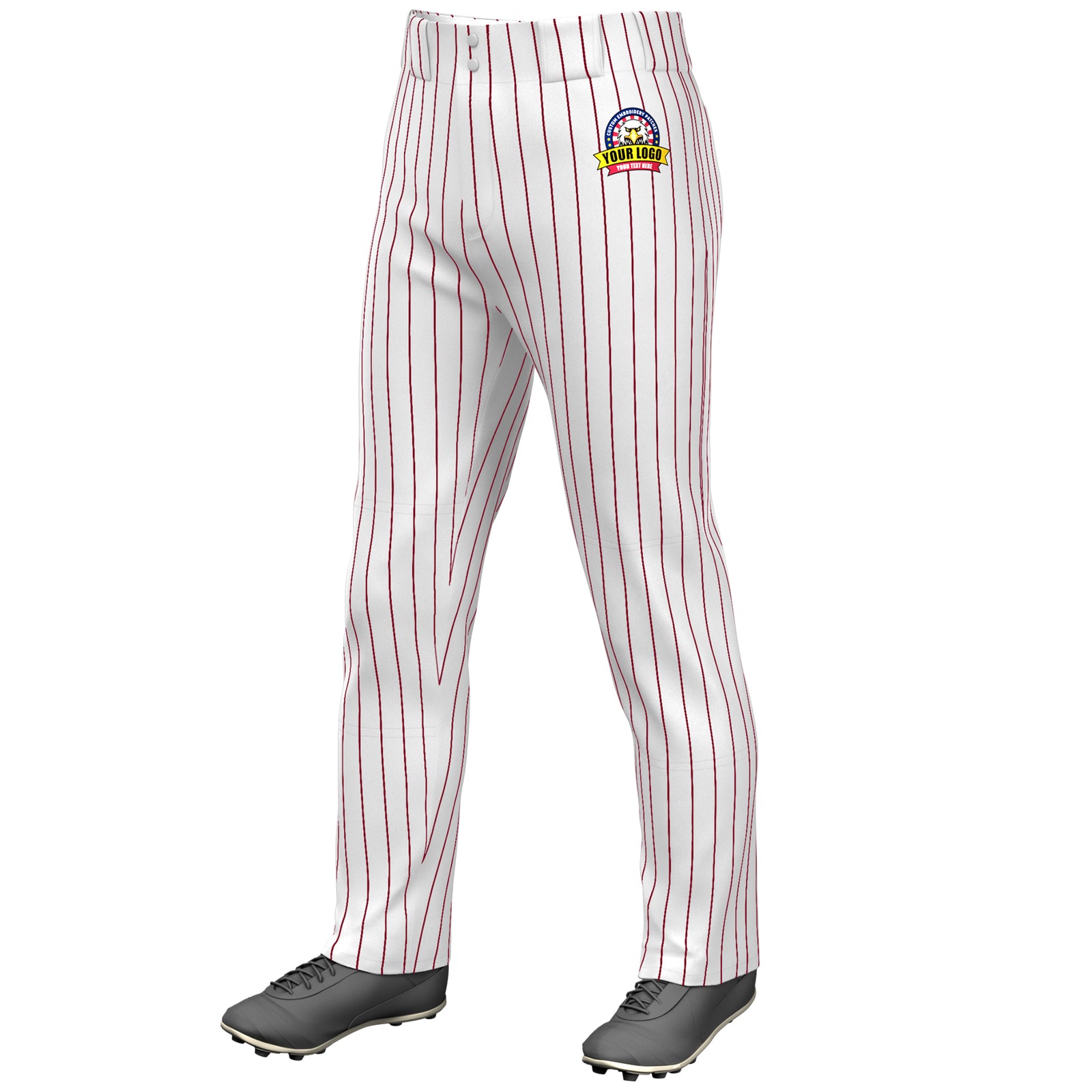 Custom White Crimson Pinstripe Fit Stretch Practice Loose-fit Baseball Pants