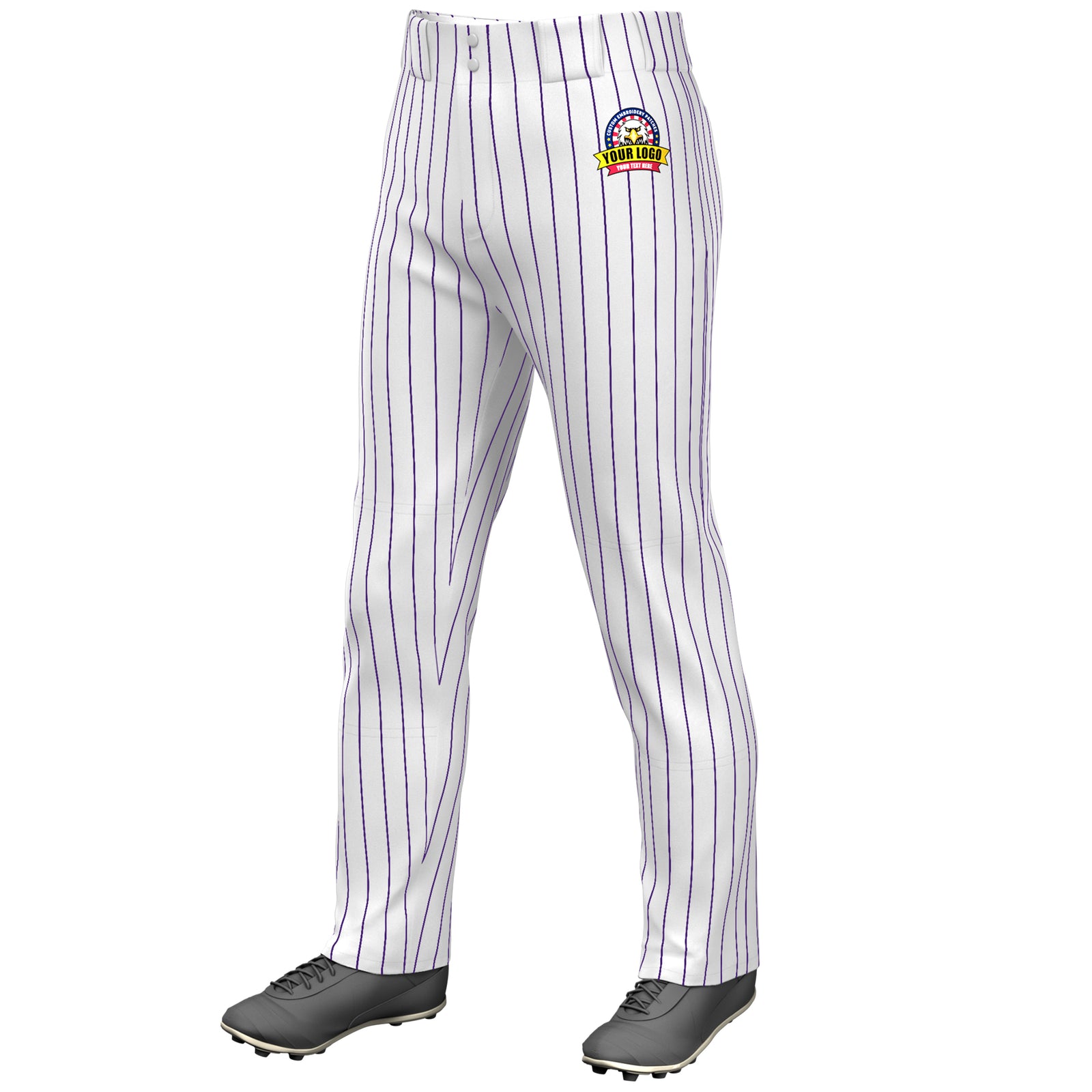 Custom White Purple Pinstripe Fit Stretch Practice Loose-fit Baseball Pants
