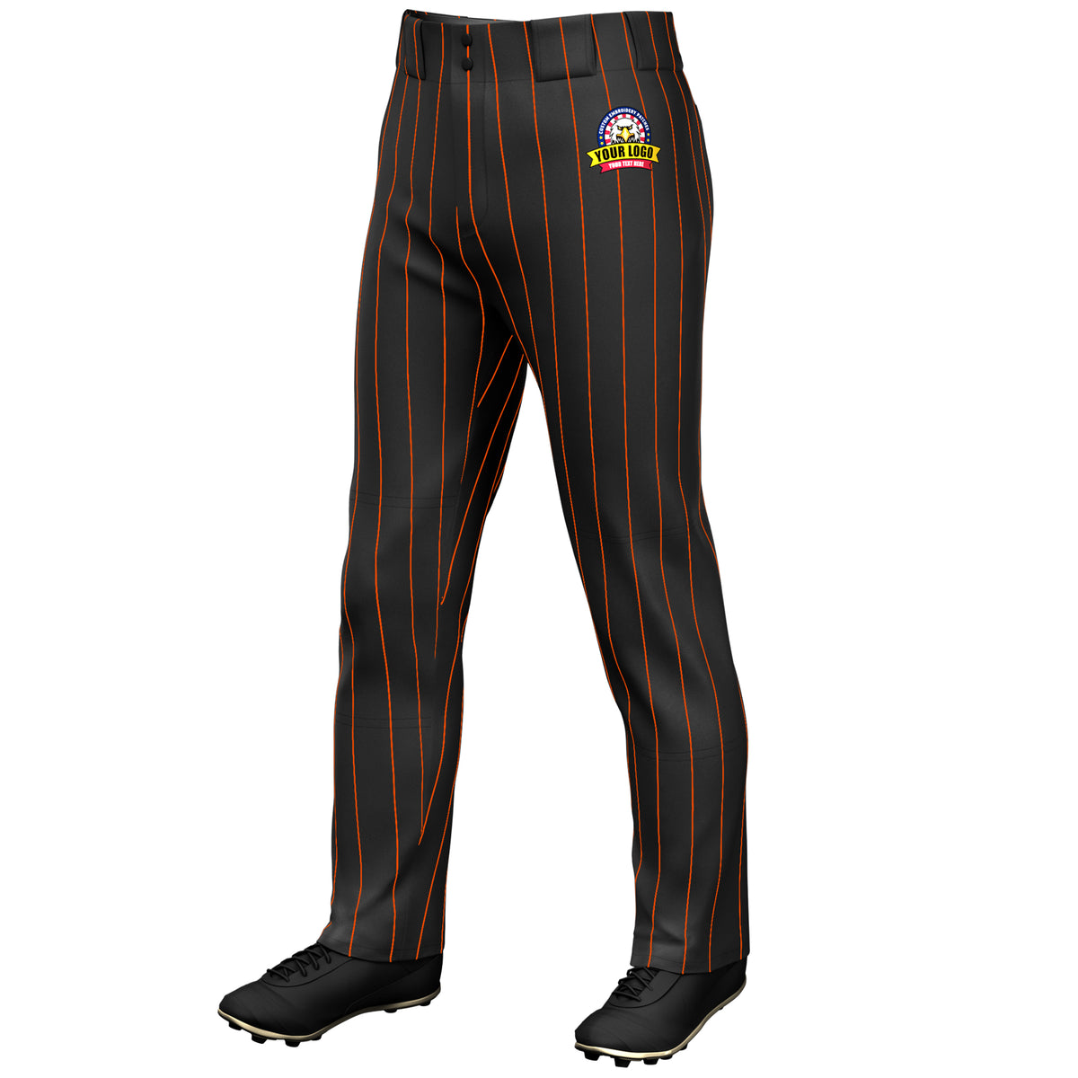 Custom Black Orange Pinstripe Fit Stretch Practice Loose-fit Baseball Pants