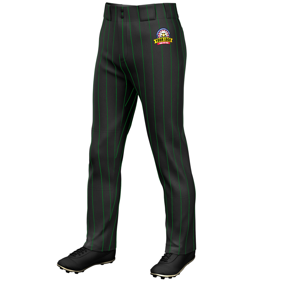 Custom Black Kelly Green Pinstripe Fit Stretch Practice Loose-fit Baseball Pants