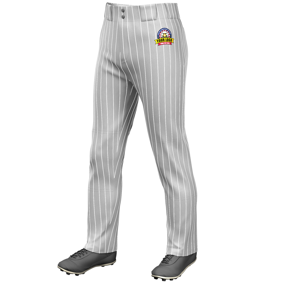 Custom Gray White Pinstripe Fit Stretch Practice Loose-fit Baseball Pants