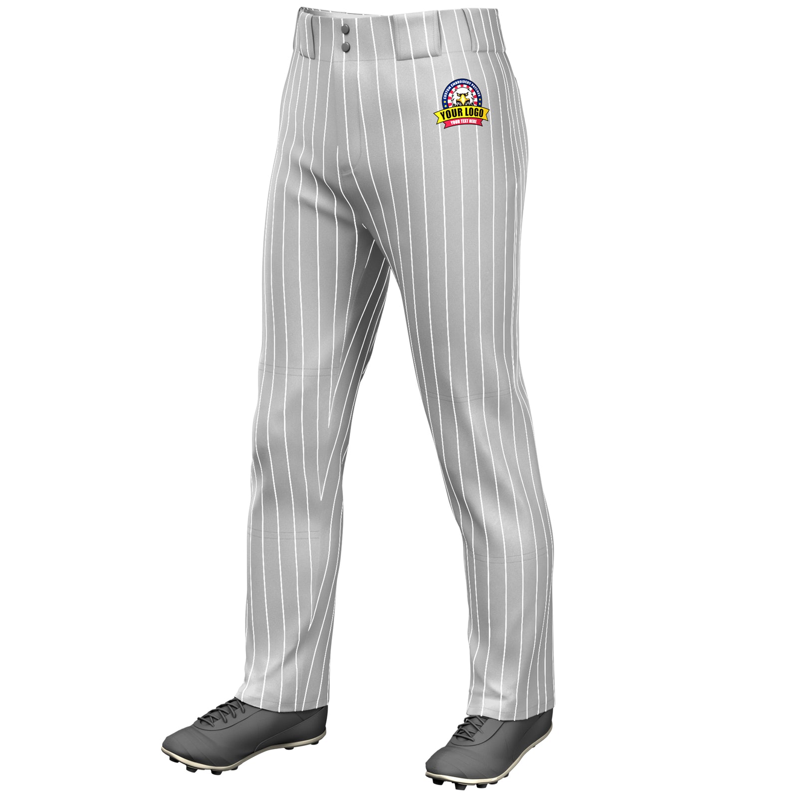 Custom Gray White Pinstripe Fit Stretch Practice Loose-fit Baseball Pants