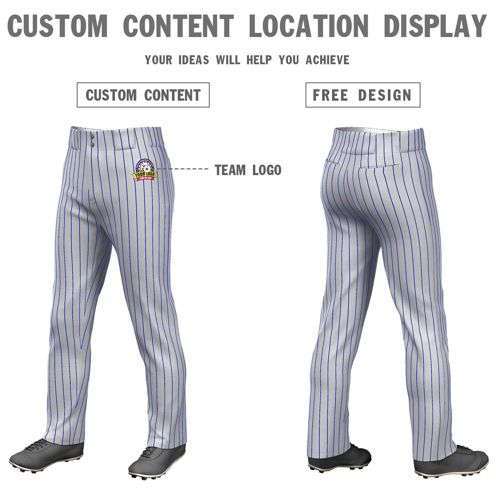 Custom Gray Royal Pinstripe Fit Stretch Practice Loose-fit Baseball Pants