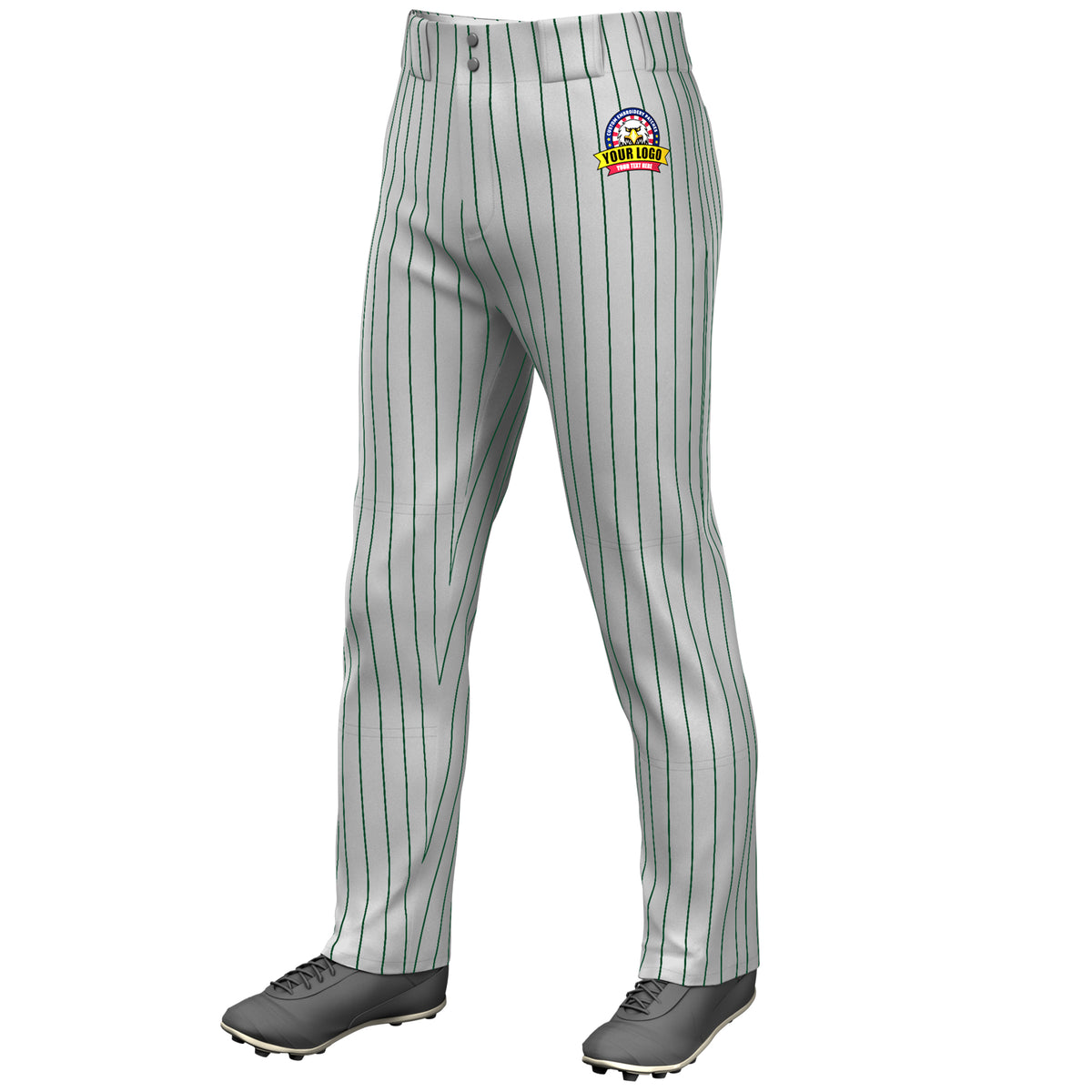 Custom Gray Kelly Green Pinstripe Fit Stretch Practice Loose-fit Baseball Pants