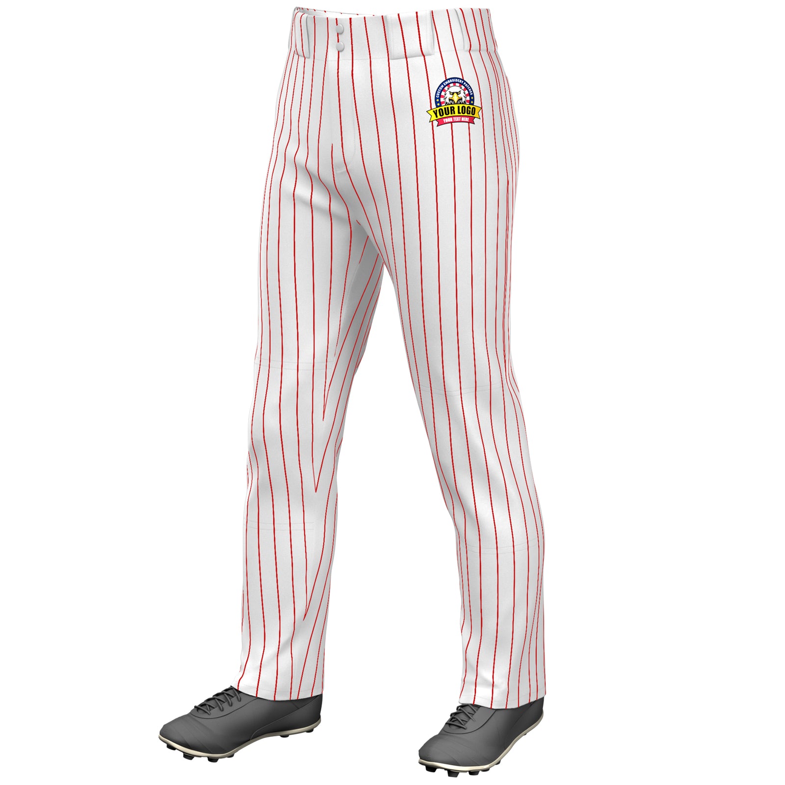 Custom White Red Pinstripe Fit Stretch Practice Loose-fit Baseball Pants