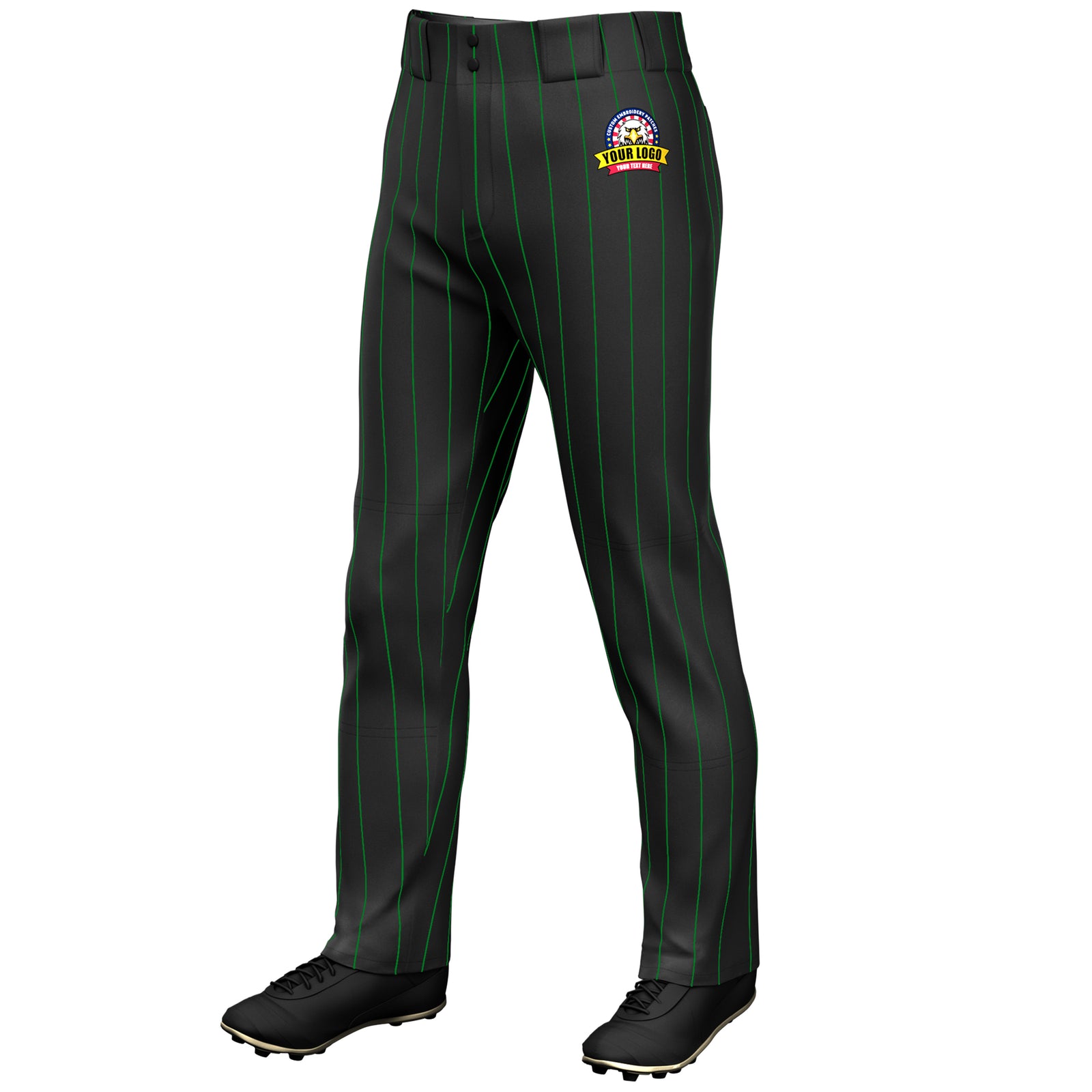 Custom Black Kelly Green Pinstripe Fit Stretch Practice Loose-fit Baseball Pants