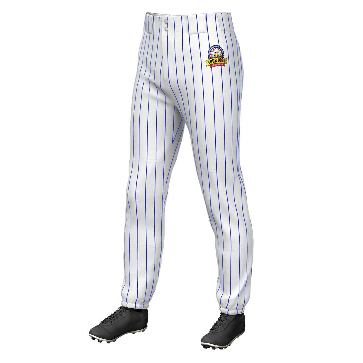Custom White Royal Pinstripe Fit Stretch Practice Pull-up Baseball Pants