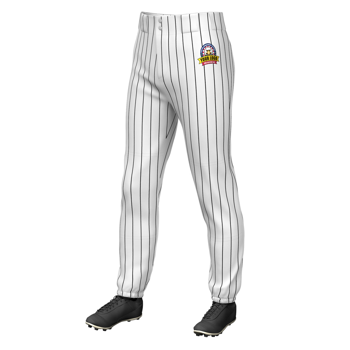 Custom White Black Pinstripe Fit Stretch Practice Pull-up Baseball Pants