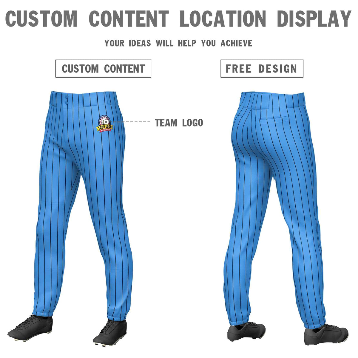 Custom Powder Blue Black Pinstripe Fit Stretch Practice Pull-up Baseball Pants