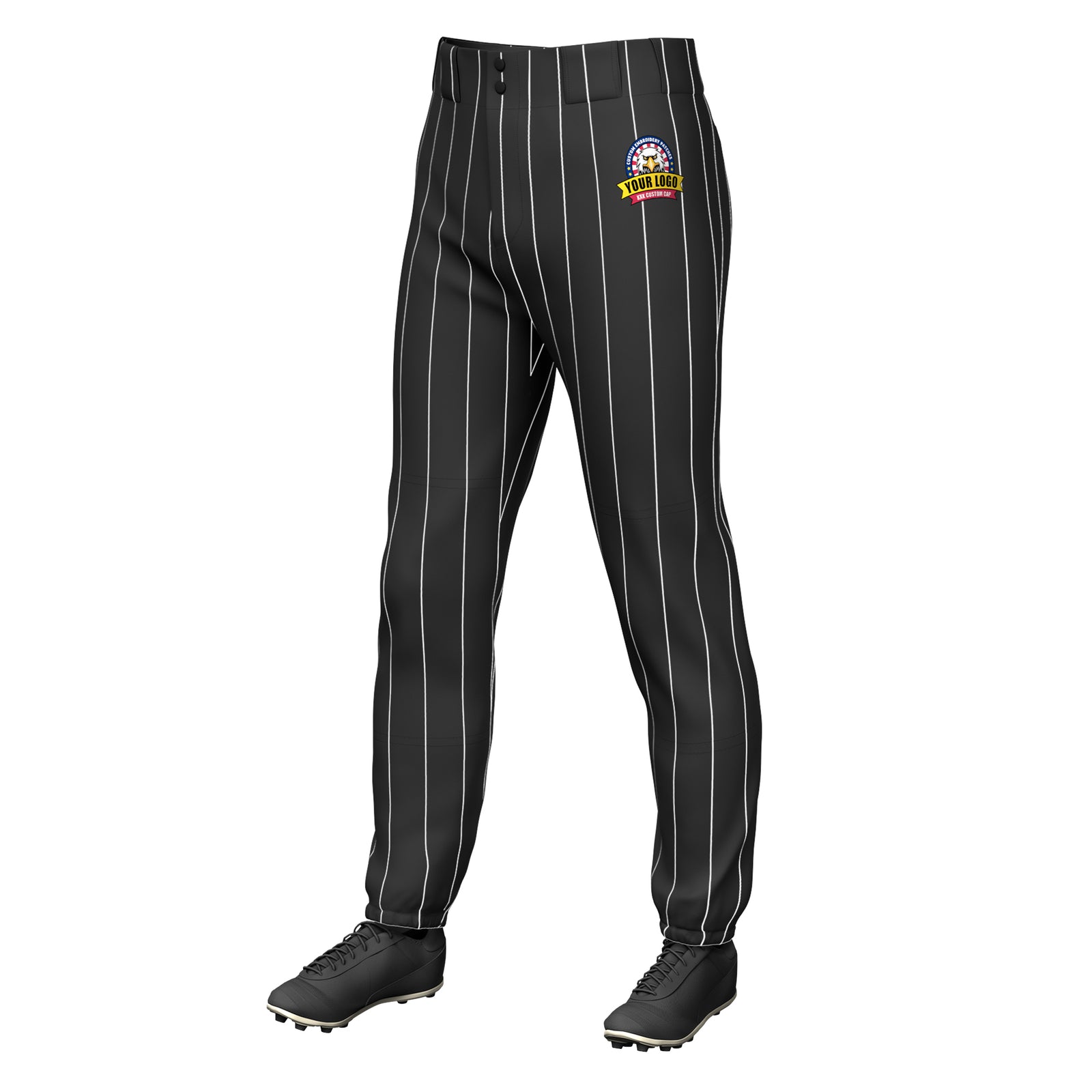 Custom Black White Pinstripe Fit Stretch Practice Pull-up Baseball Pants