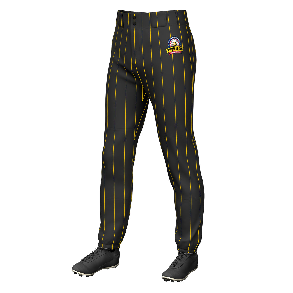 Custom Black Gold Pinstripe Fit Stretch Practice Pull-up Baseball Pants