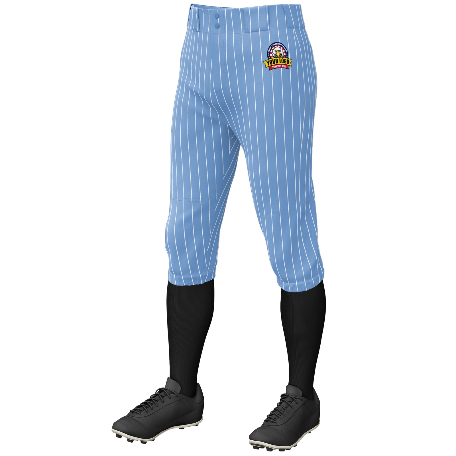 Custom Light Blue White Pinstripe Fit Stretch Practice Knickers Baseball Pants