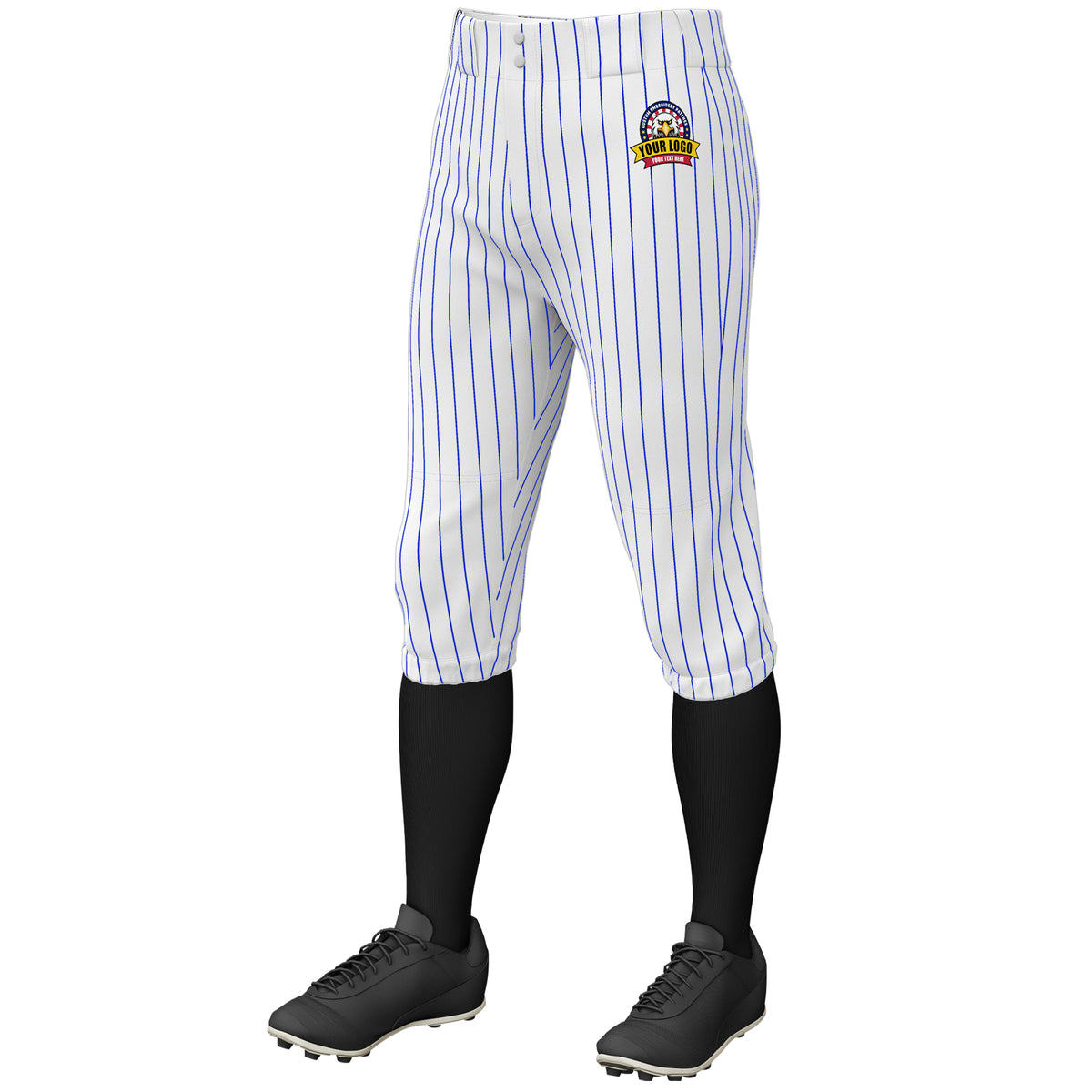 Custom White Royal Pinstripe Fit Stretch Practice Knickers Baseball Pants